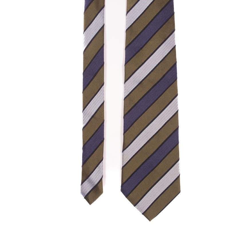 Rose & Born Regimental Grey, Blue and Green Stripe Tie