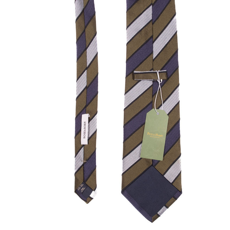 Rose & Born Regimental Grey, Blue and Green Stripe Tie