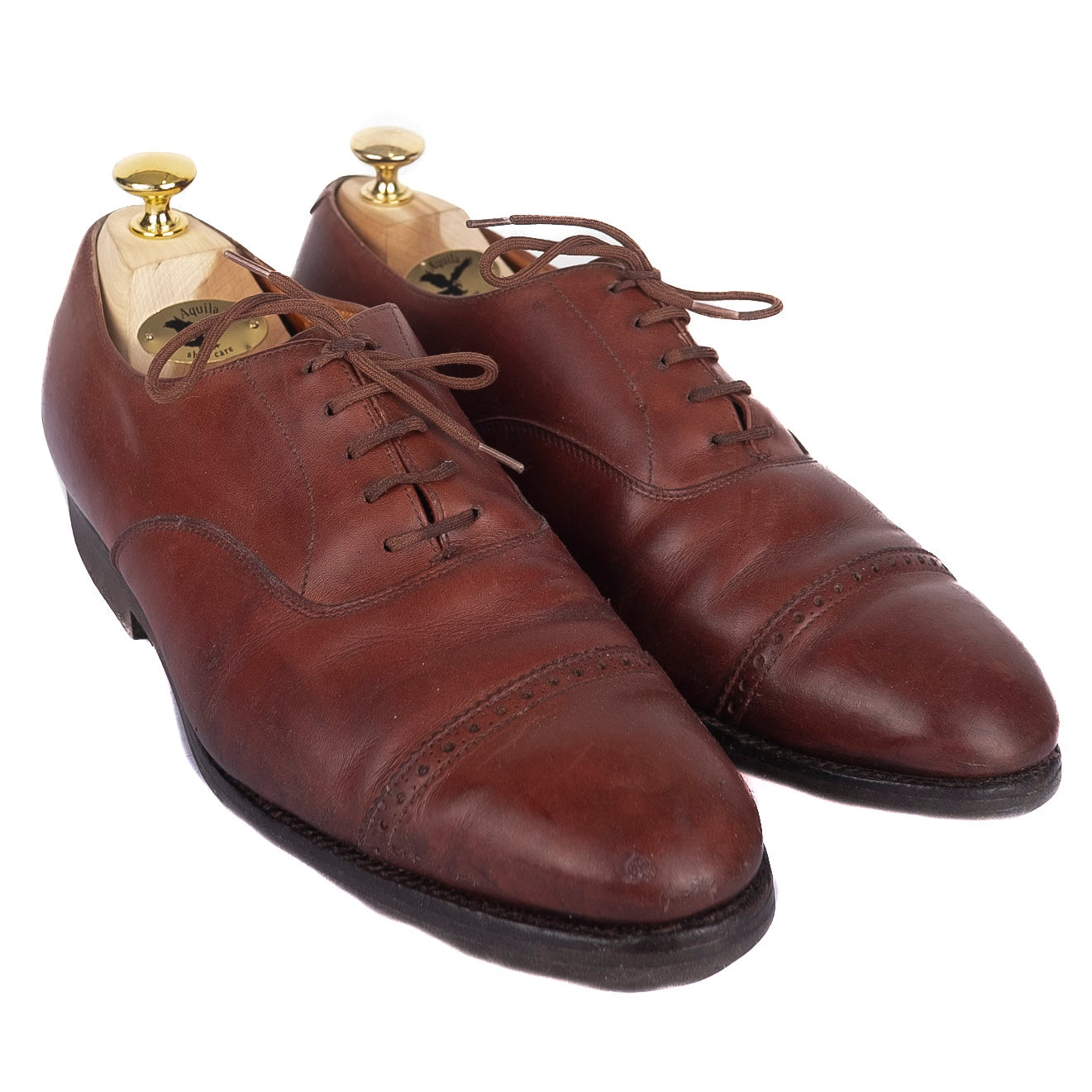 Brown Cap Toe Brogued Oxfords