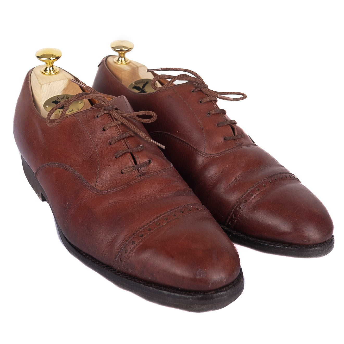 Brown Cap Toe Brogued Oxfords