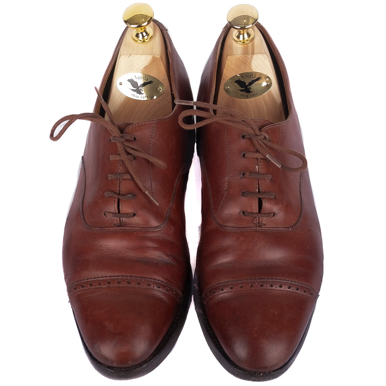 Brown Cap Toe Brogued Oxfords