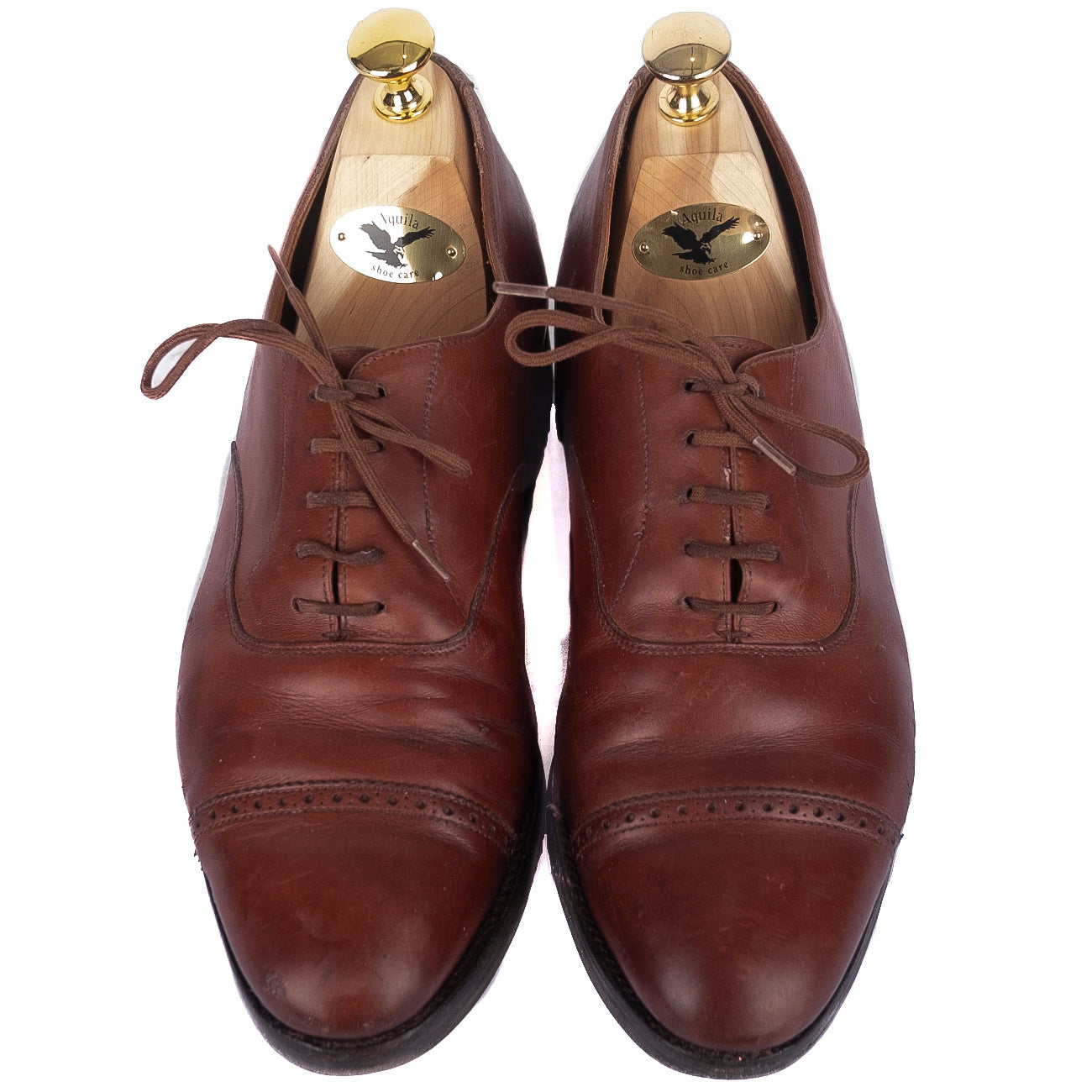 Brown Cap Toe Brogued Oxfords
