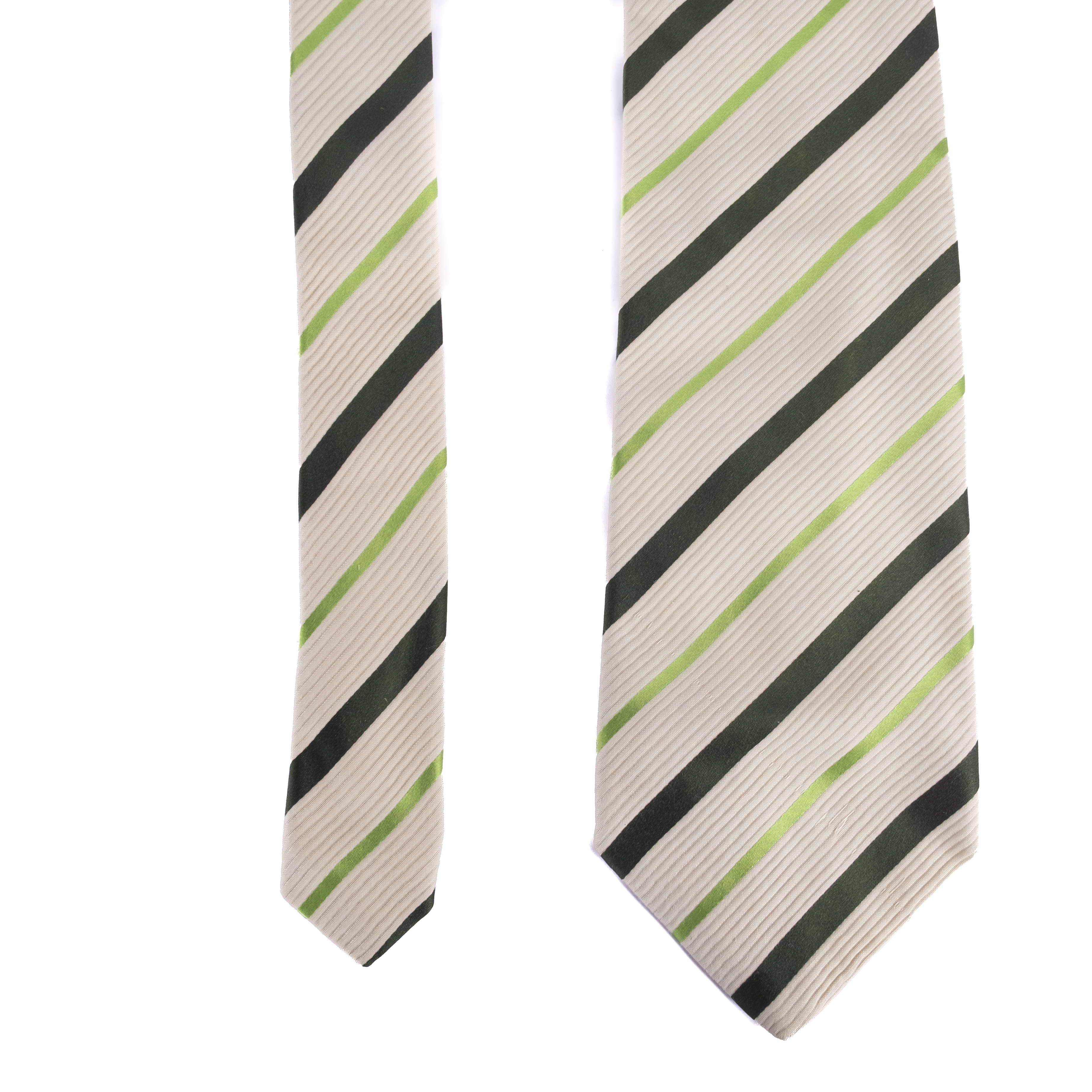 Off White & Green Striped Tie