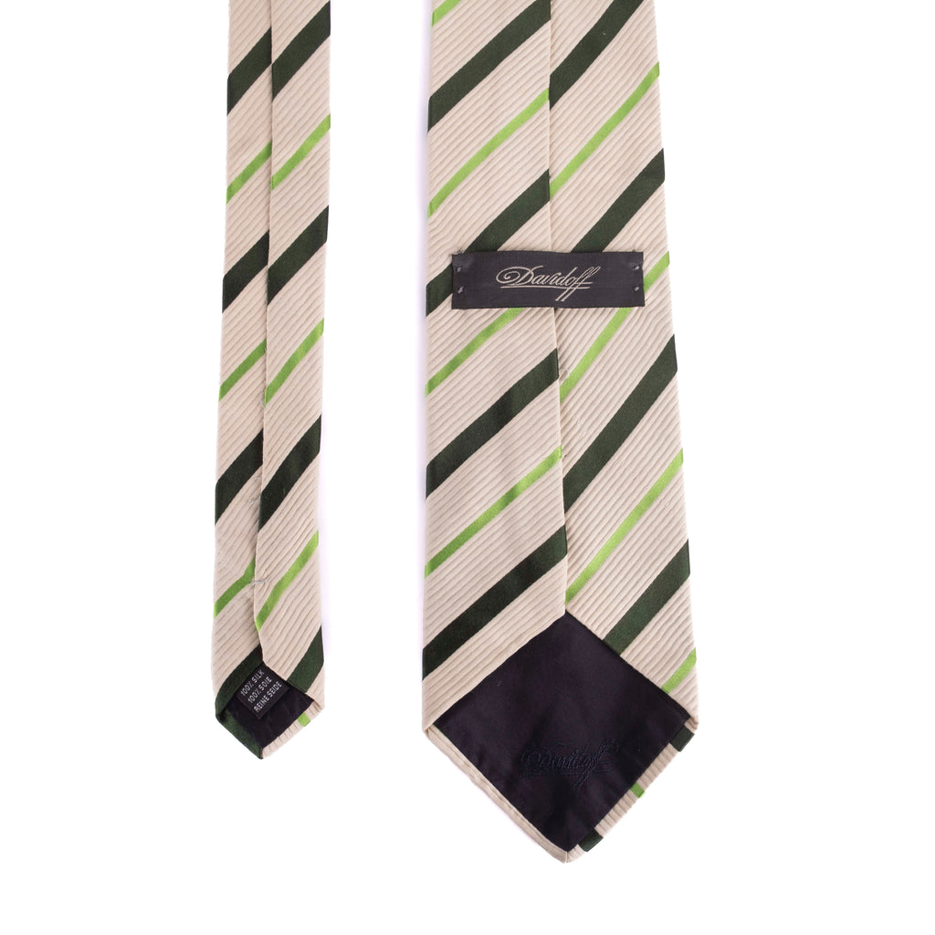 Off White & Green Striped Tie