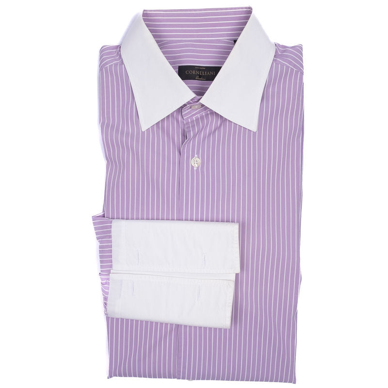 Corneliani Lavender French Cuff Business Shirt with Stripes
