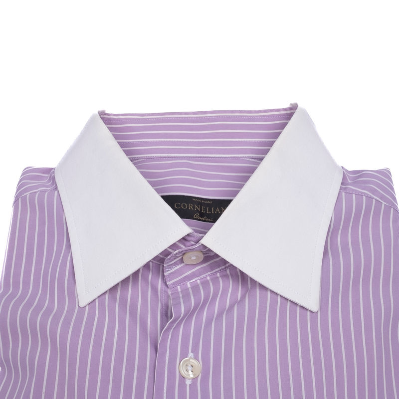 Corneliani Lavender French Cuff Business Shirt with Stripes