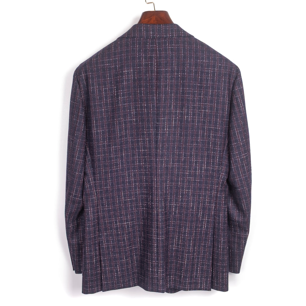 Navy and Burgundy Check Patch Pocket Sport Coat