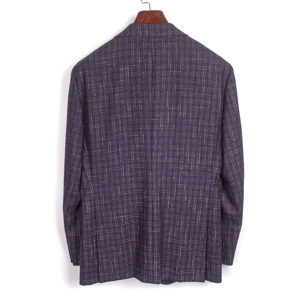 Navy and Burgundy Check Patch Pocket Sport Coat