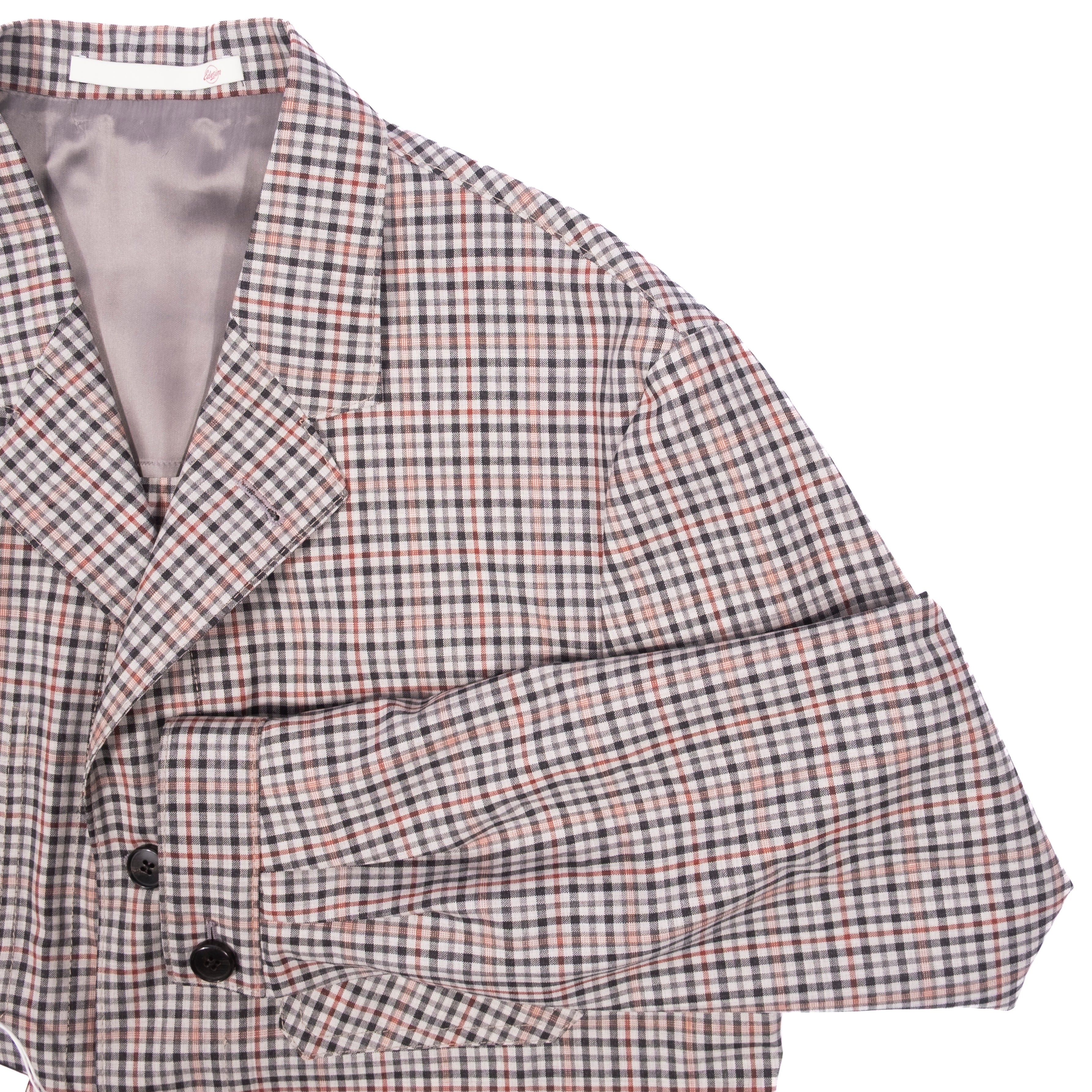 Neapolitan Hand Tailored Red, White and Black Checked Checks Holland & Sherry Wool Utility Jacket Sz 48