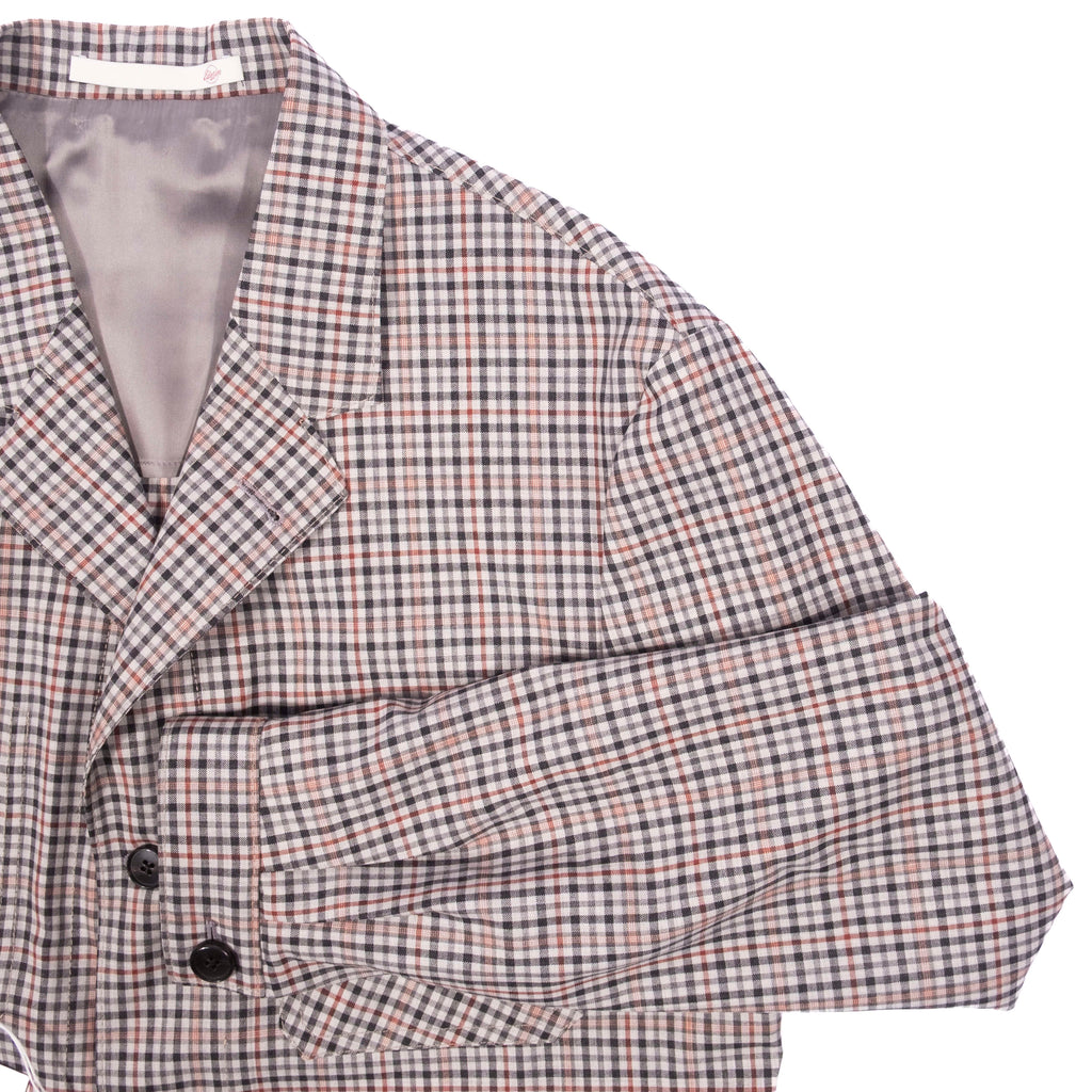 Neapolitan Hand Tailored Red, White and Black Checked Checks Holland & Sherry Wool Utility Jacket Sz 48