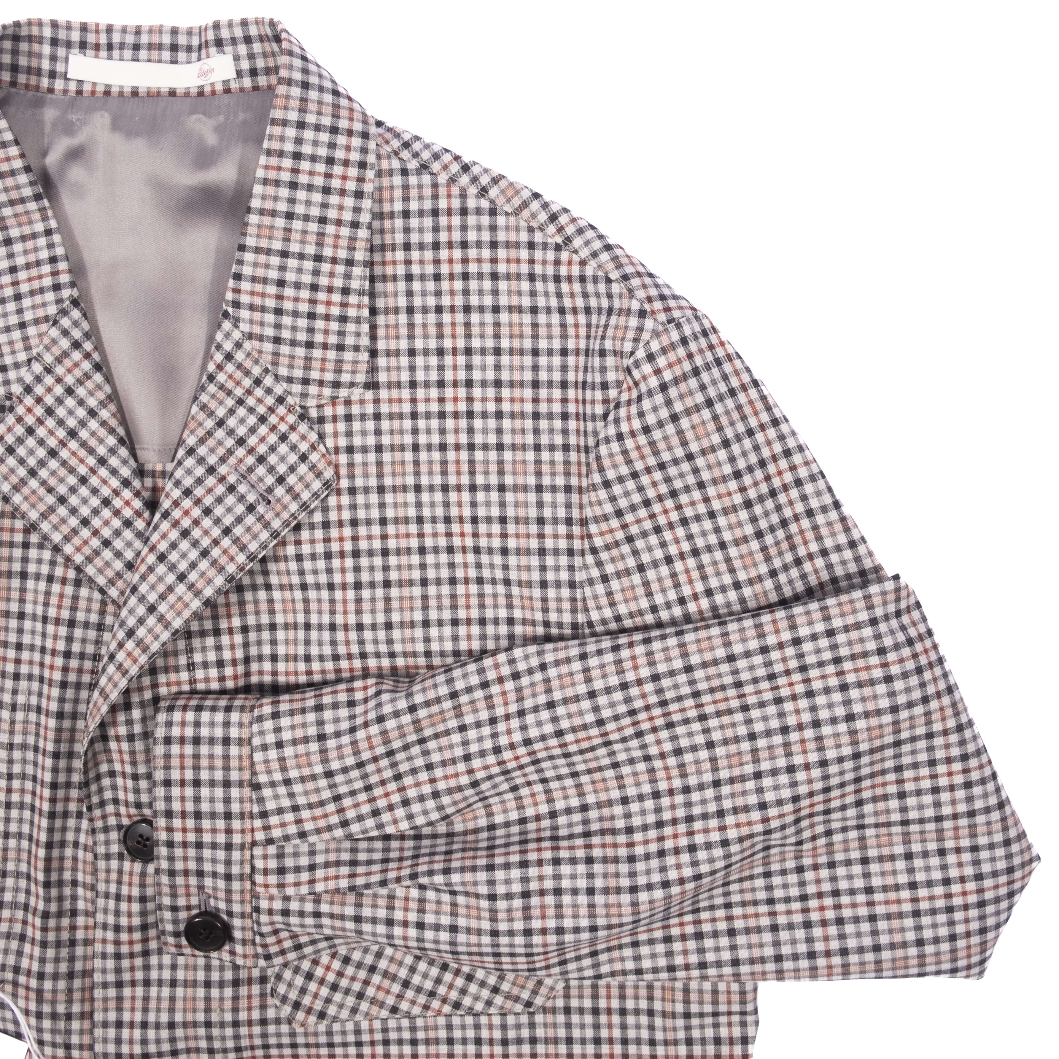 Neapolitan Hand Tailored Red, White and Black Checked Checks Holland & Sherry Wool Utility Jacket Sz 48
