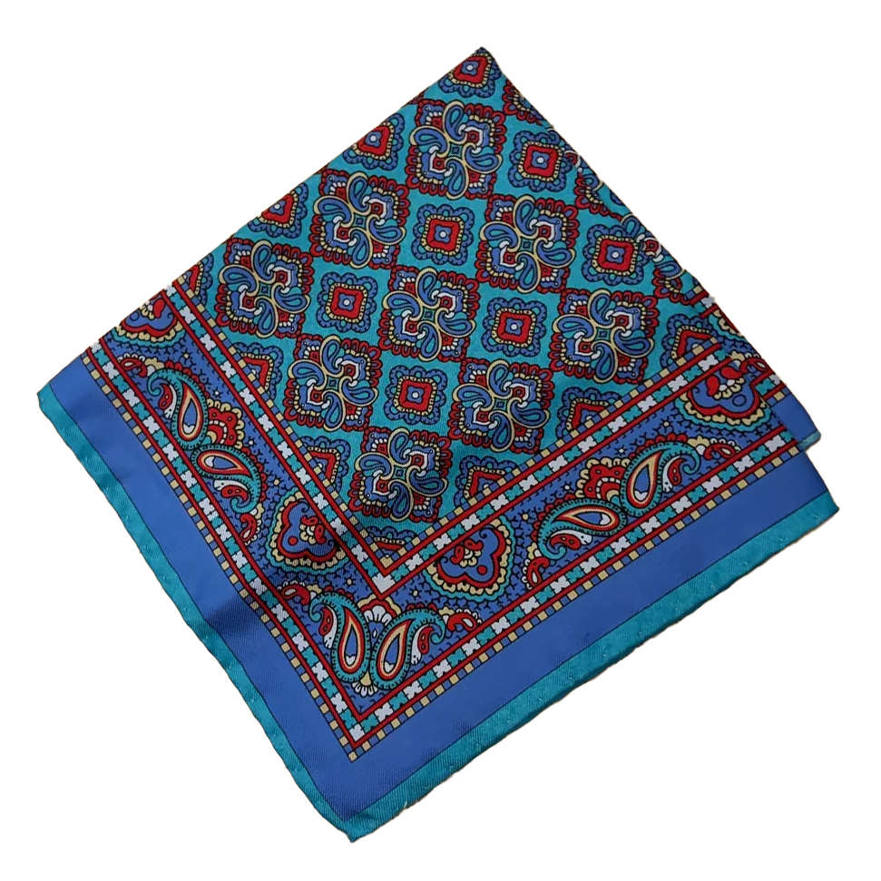 Blue Paisley Patterned Pocket Square