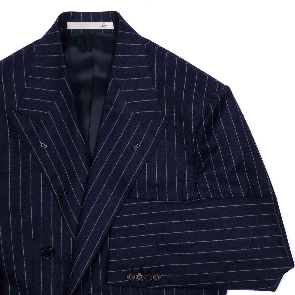 Neapolitan Hand Tailored Double Breasted Navy Chalk Striped Flannel Suit Sz 54