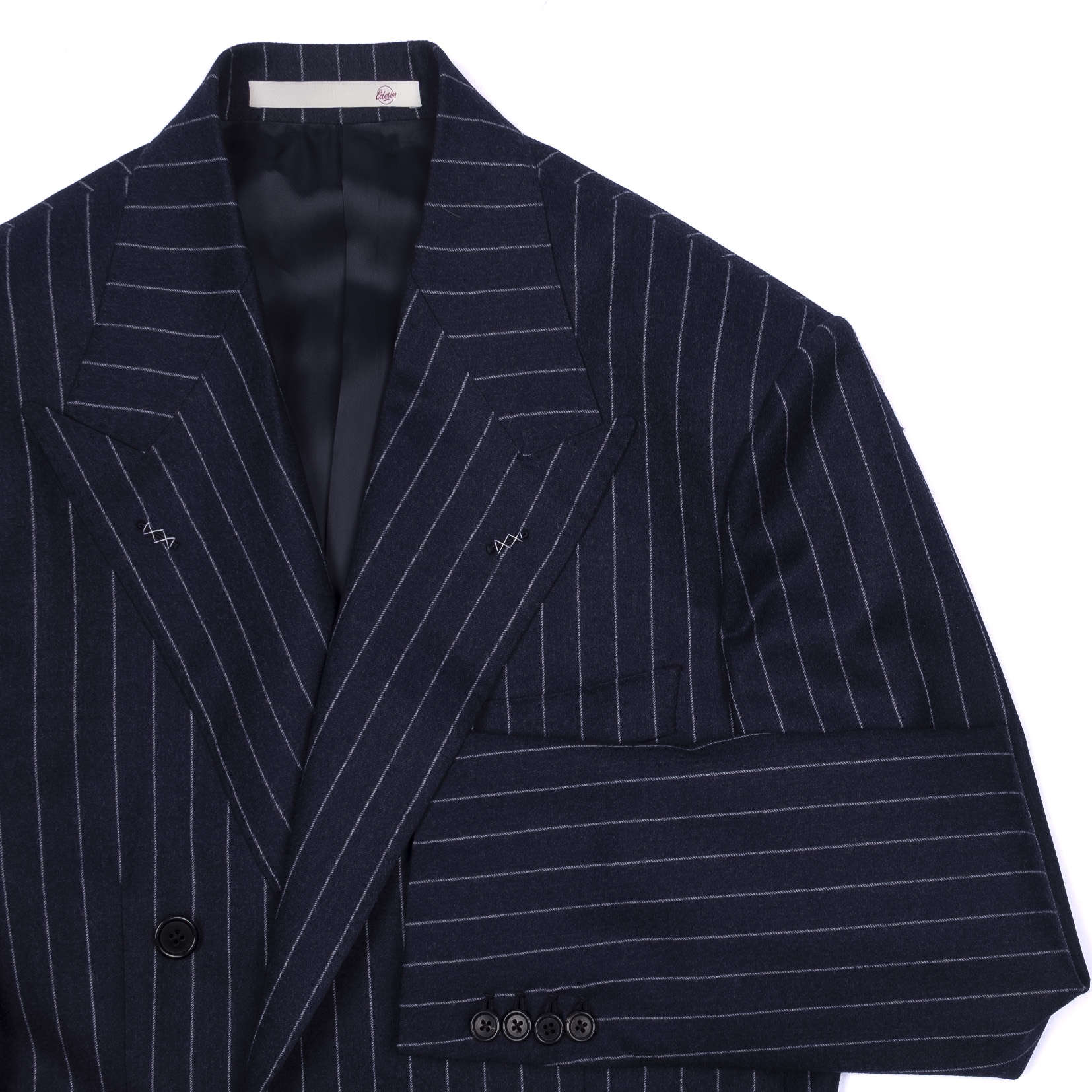 Neapolitan Hand Tailored Double Breasted Navy Chalk Striped Flannel Suit Sz 54
