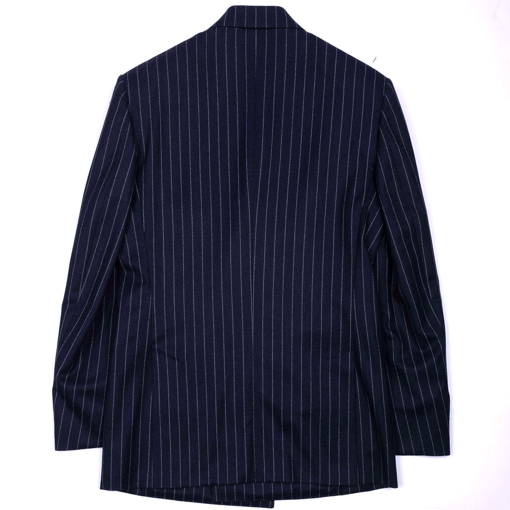 Neapolitan Hand Tailored Double Breasted Navy Chalk Striped Flannel Suit Sz 54