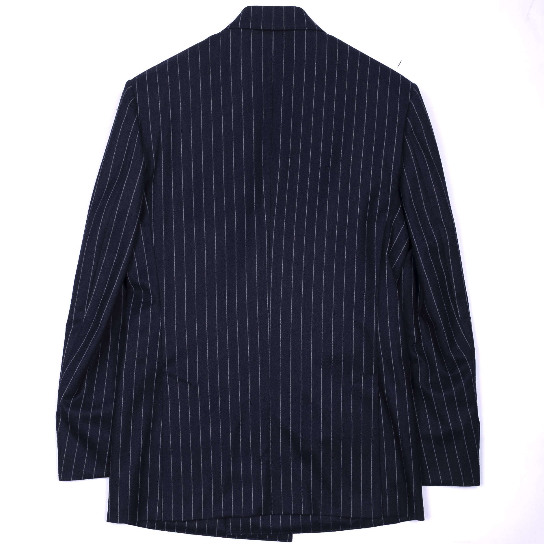 Neapolitan Hand Tailored Double Breasted Navy Chalk Striped Flannel Suit Sz 54