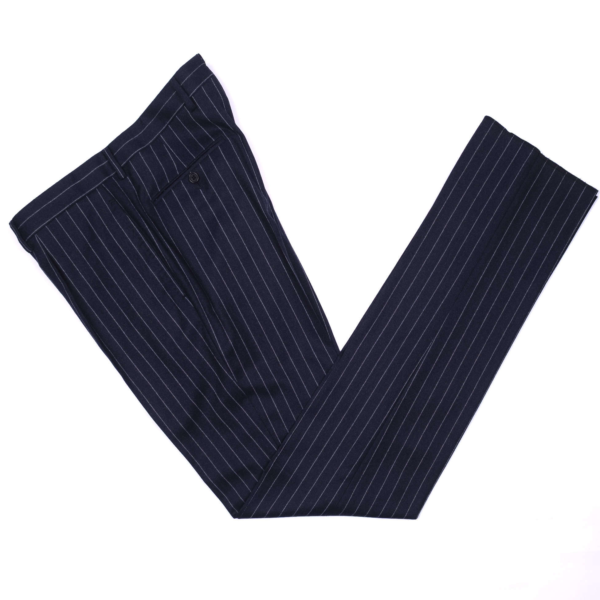 Neapolitan Hand Tailored Double Breasted Navy Chalk Striped Flannel Suit Sz 54