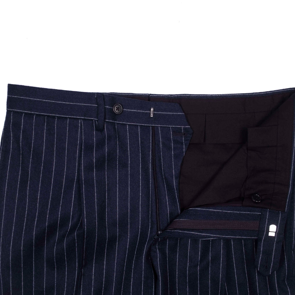 Neapolitan Hand Tailored Double Breasted Navy Chalk Striped Flannel Suit Sz 54