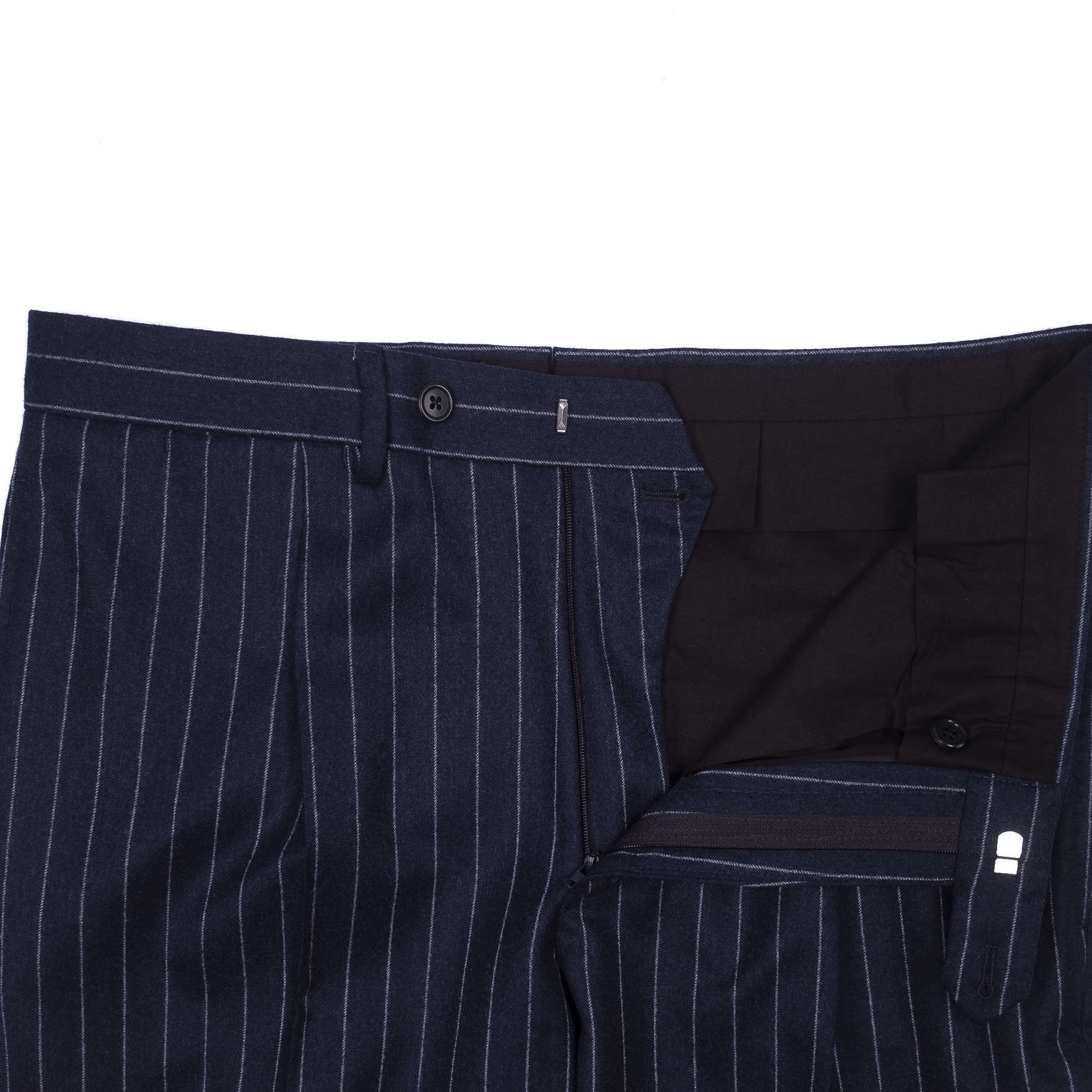Neapolitan Hand Tailored Double Breasted Navy Chalk Striped Flannel Suit Sz 54