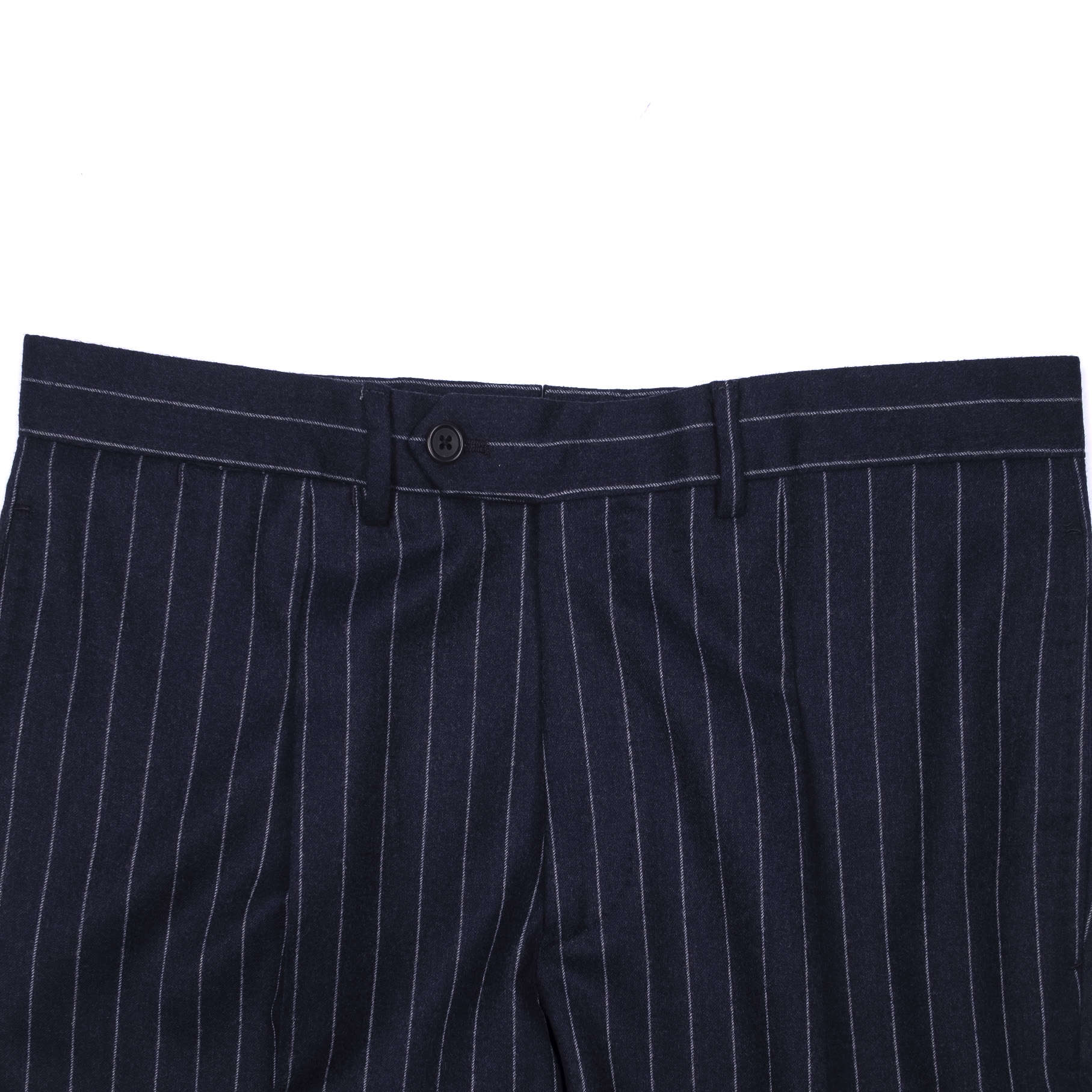 Neapolitan Hand Tailored Double Breasted Navy Chalk Striped Flannel Suit Sz 54