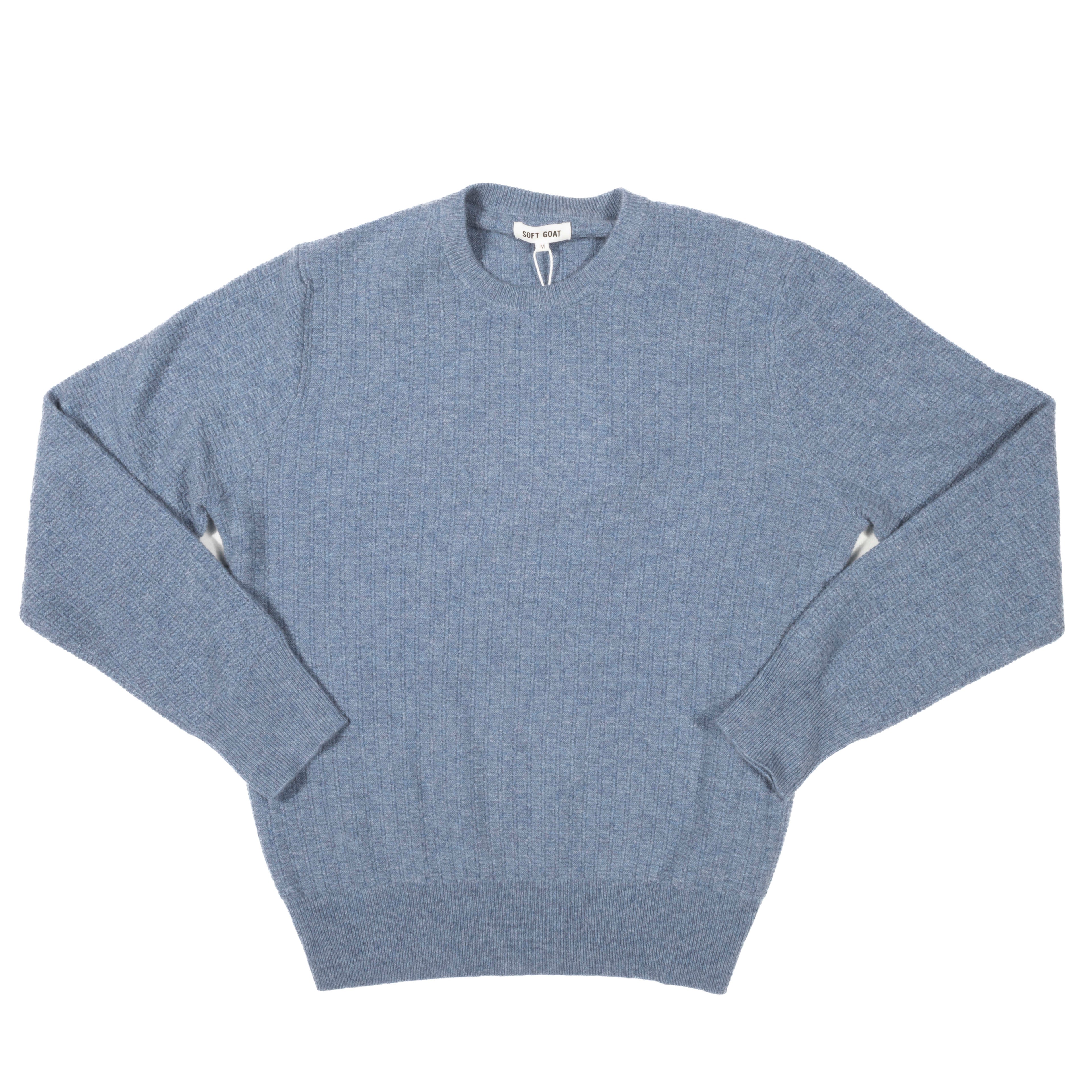 Soft Goat Cashmere Stone Blue Pattern O-neck Sz XXL (EU)