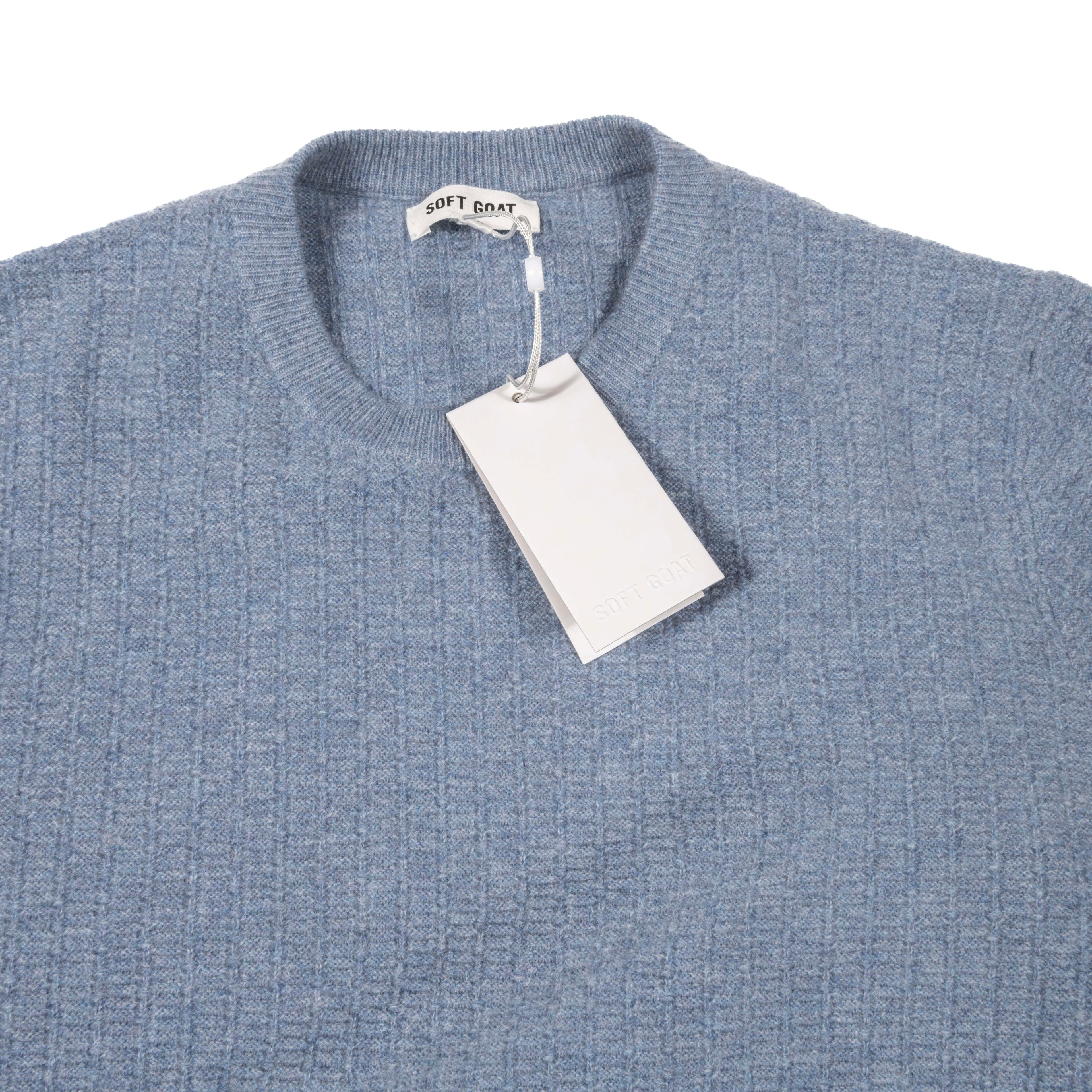 Soft Goat Cashmere Stone Blue Pattern O-neck Sz XXL (EU)