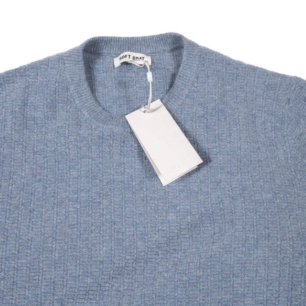 Soft Goat Cashmere Stone Blue Pattern O-neck Sz XXL (EU)