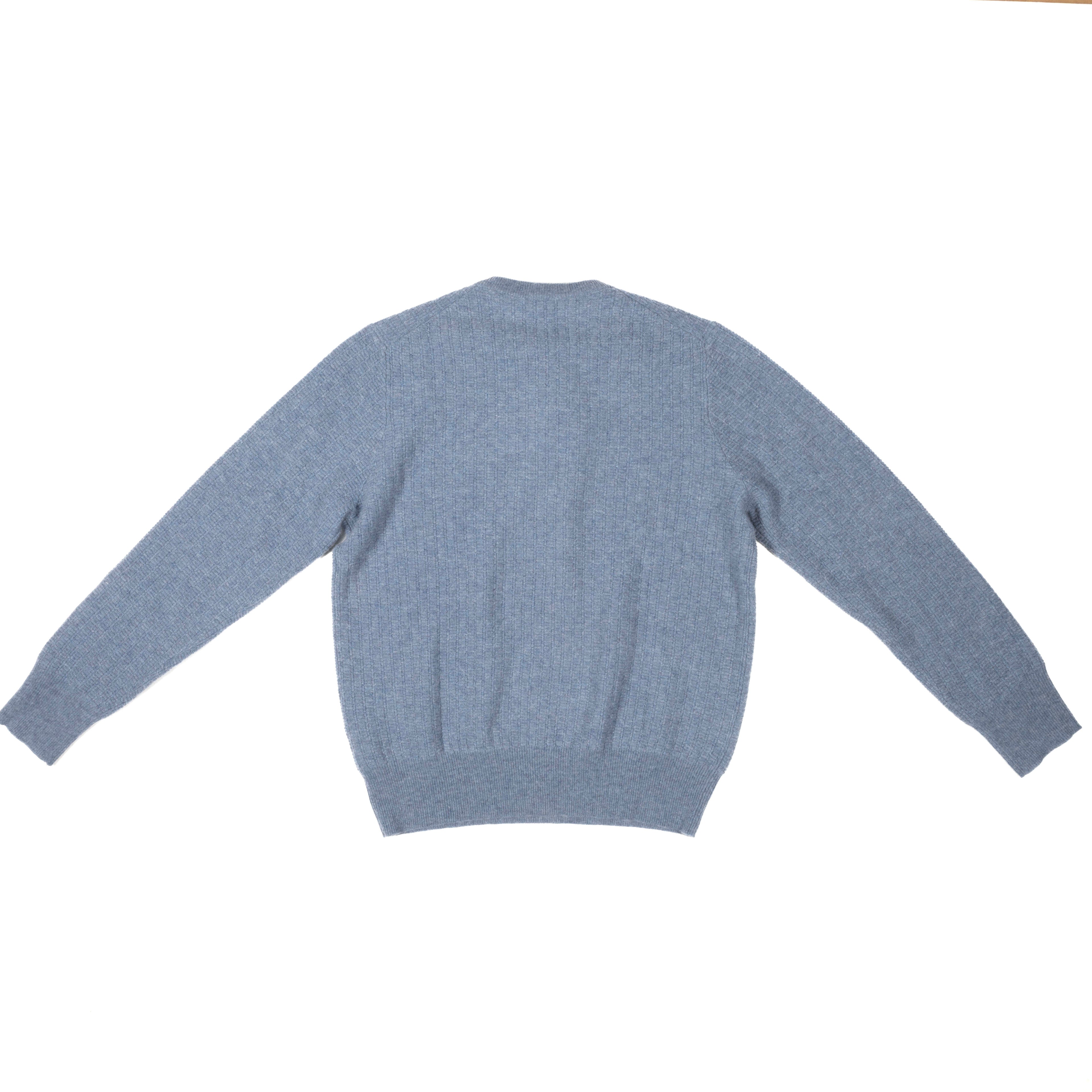 Soft Goat Cashmere Stone Blue Pattern O-neck Sz XXL (EU)