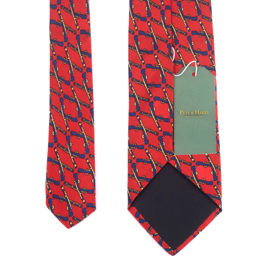 Red Patterned Tie with Rifles