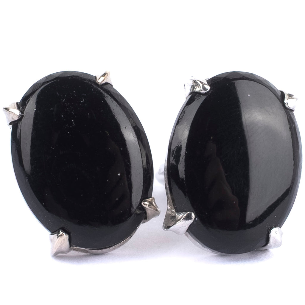 Silver Coloured Cufflinks with Black Stones
