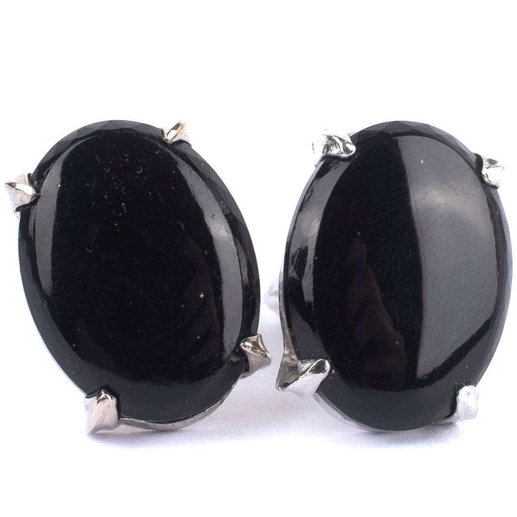 Silver Coloured Cufflinks with Black Stones