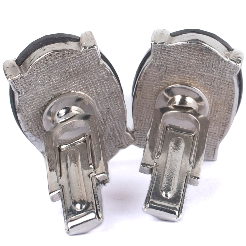 Silver Coloured Cufflinks with Black Stones