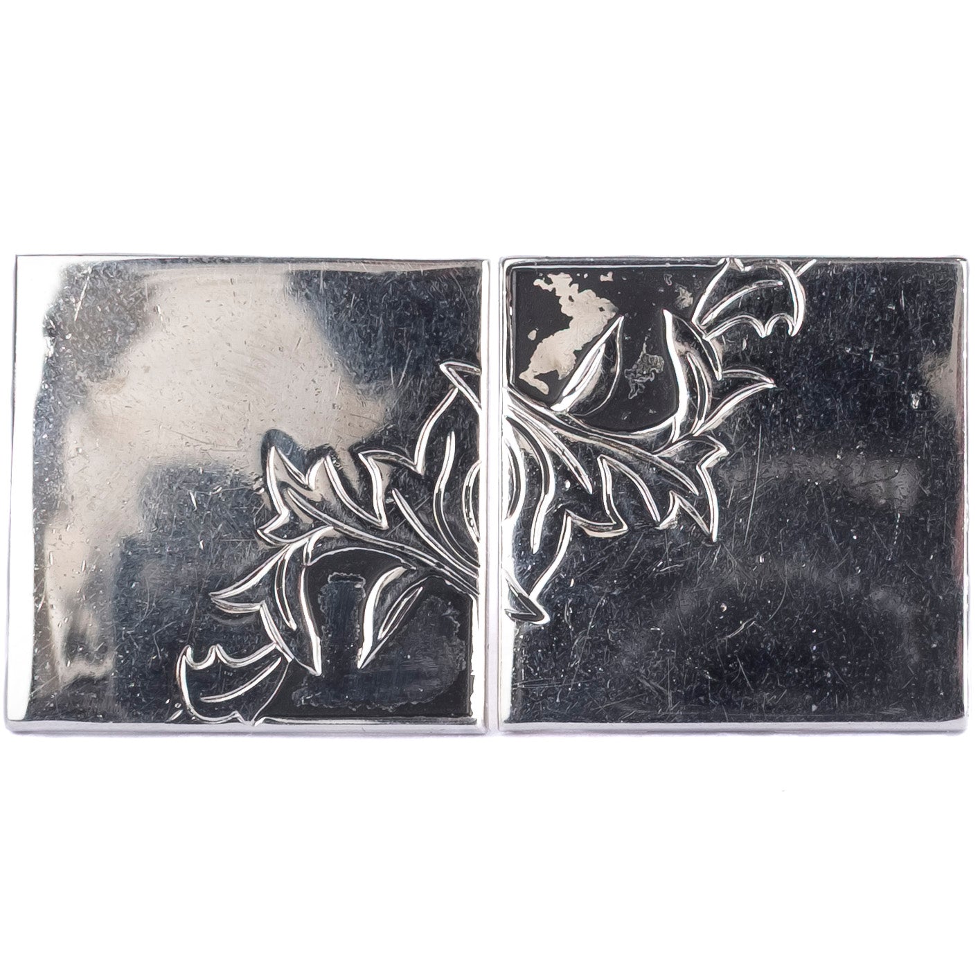Silver Coloured Leaf Engraved Cufflinks