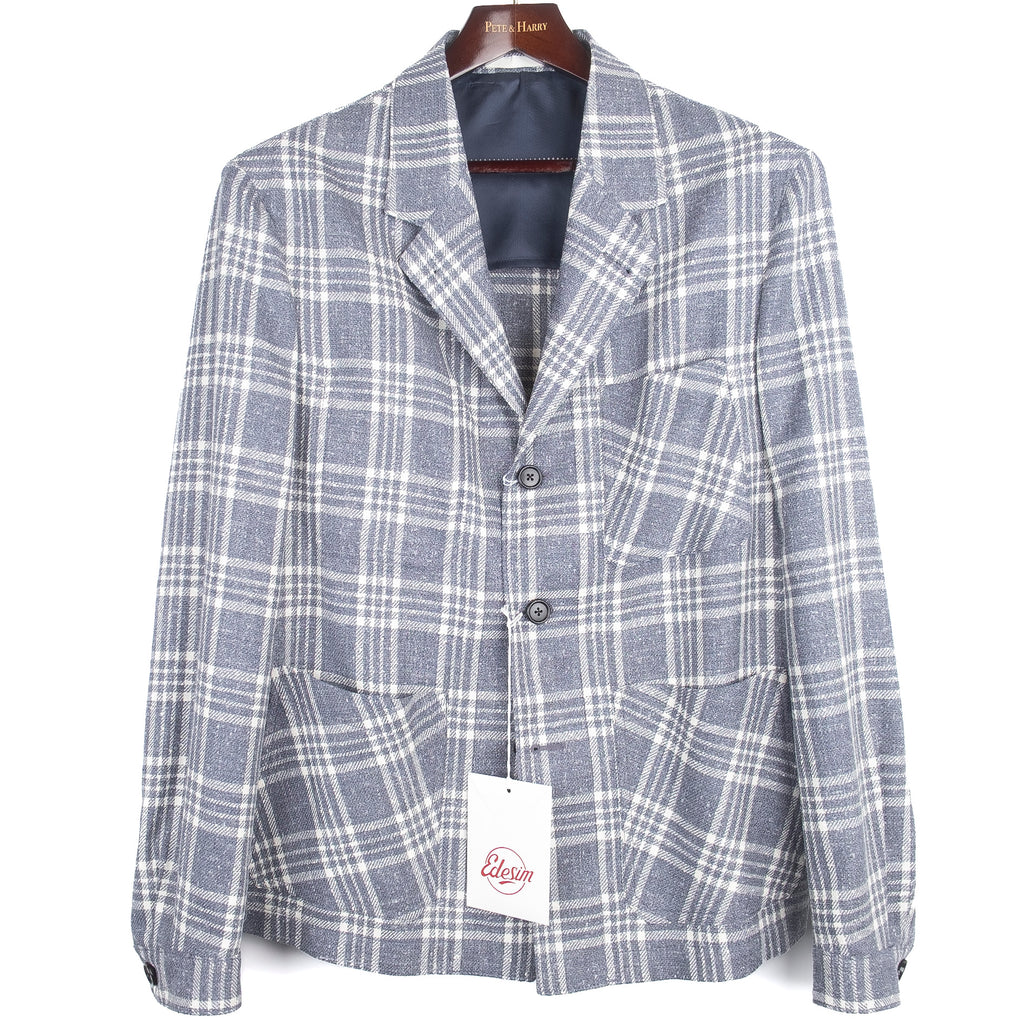 Neapolitan Hand Tailored Blue Checked Utility Jacket Sz 46