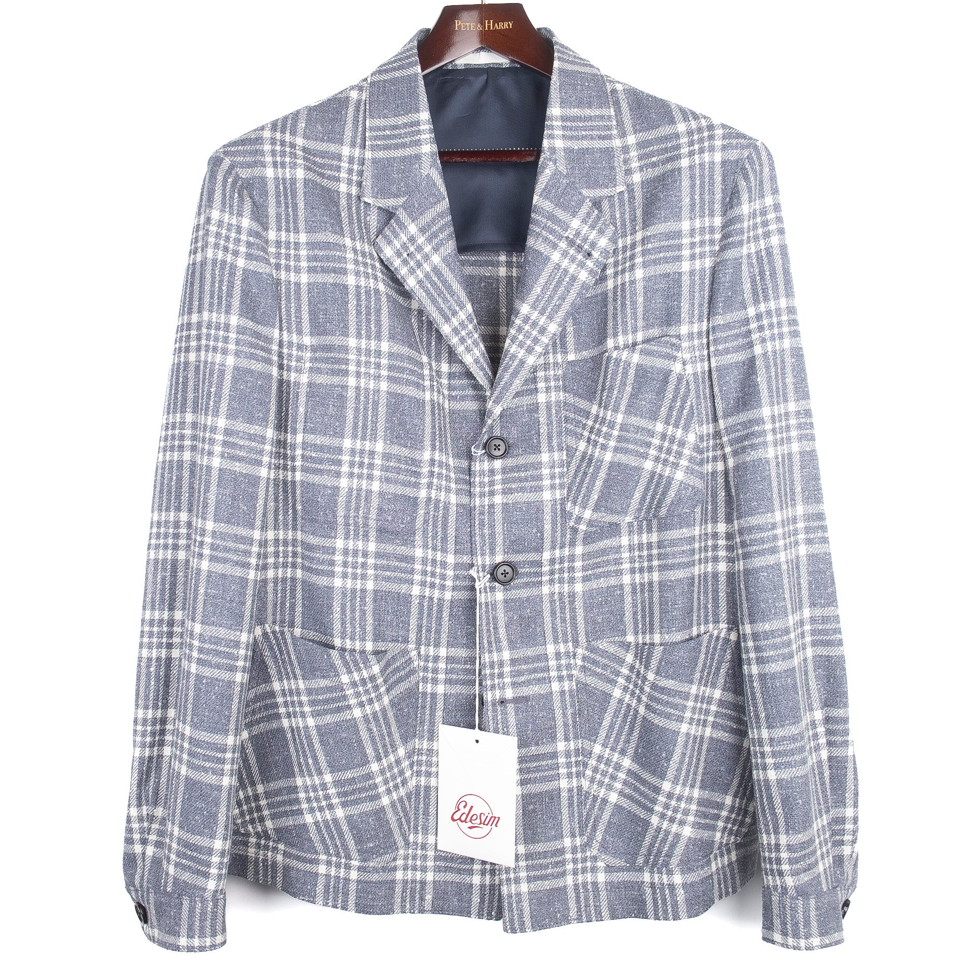 Neapolitan Hand Tailored Blue Checked Utility Jacket Sz 46