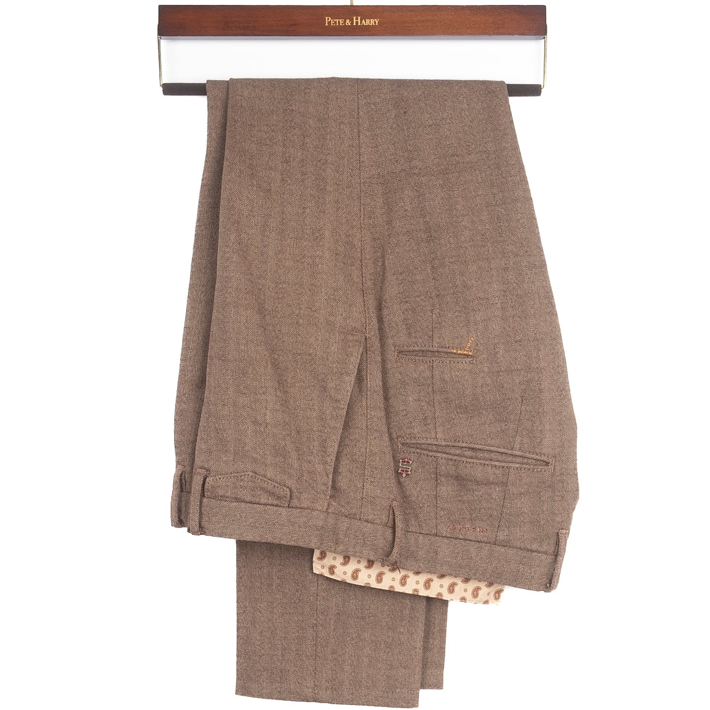 Brown Herringbone Cotton Chinos