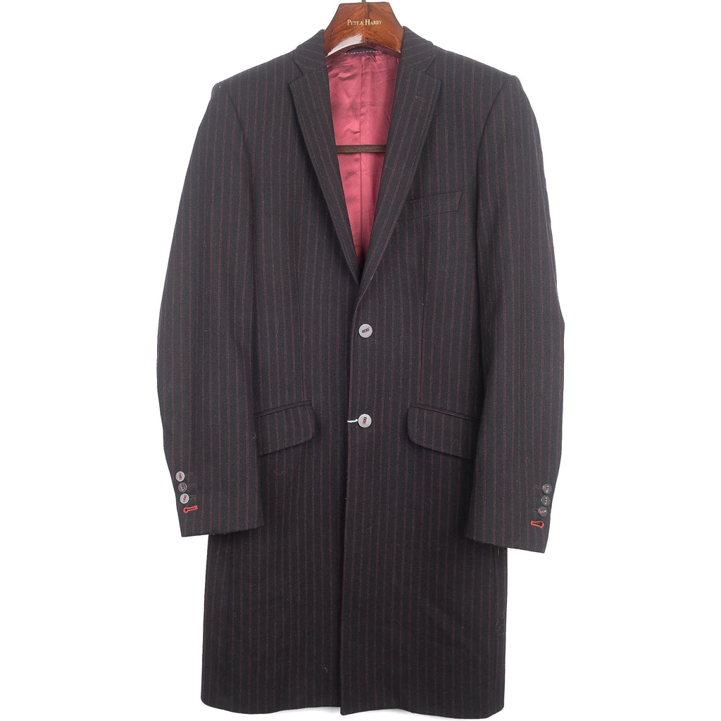 Black Red Striped Wool Coat