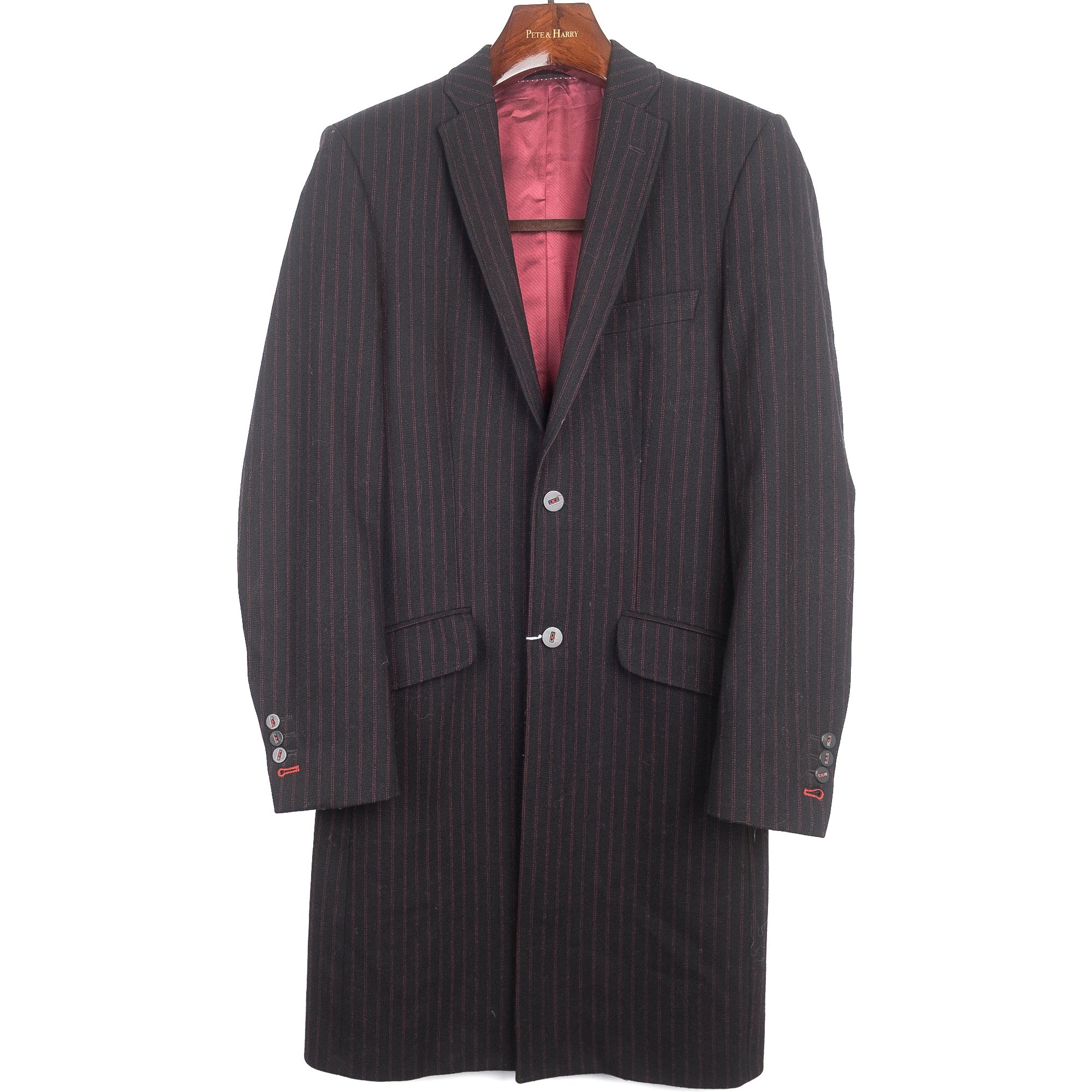 Black Red Striped Wool Coat