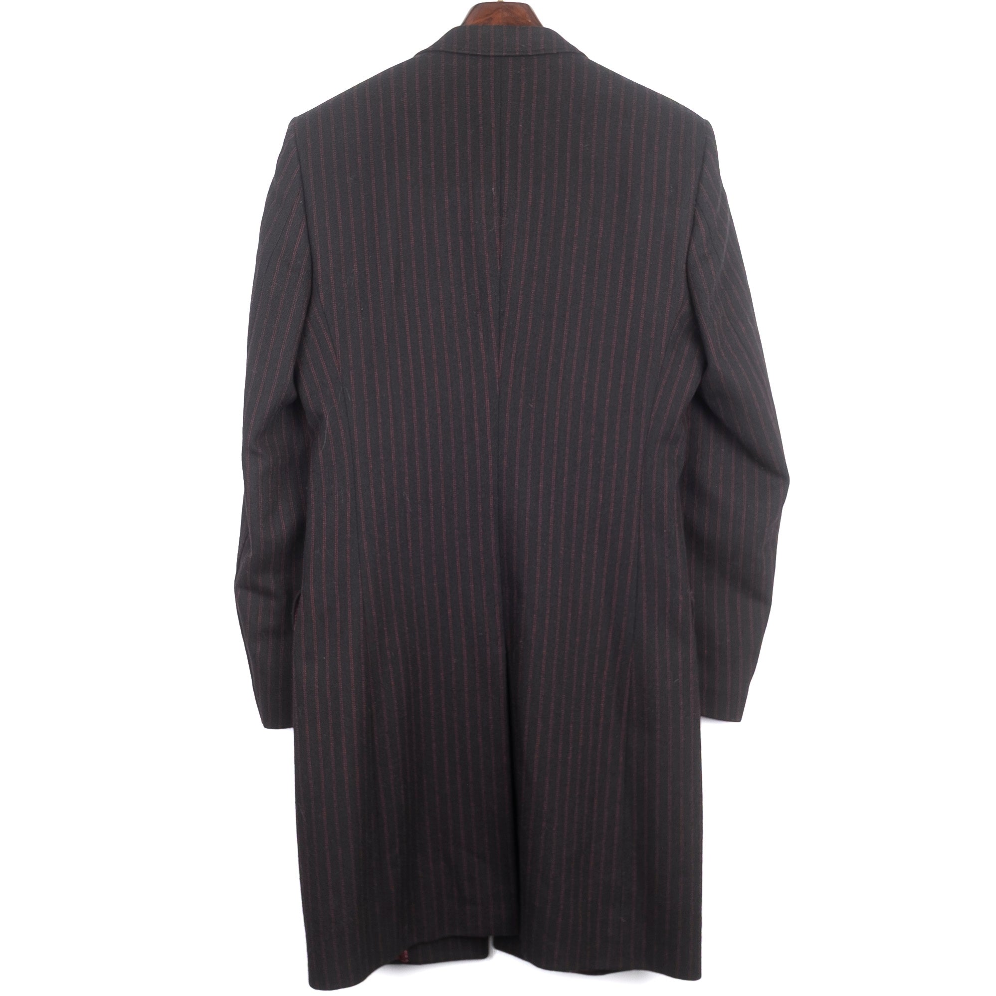 Black Red Striped Wool Coat