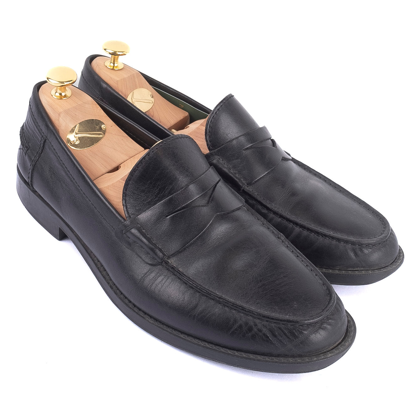 A.Testoni Black Penny Loafers