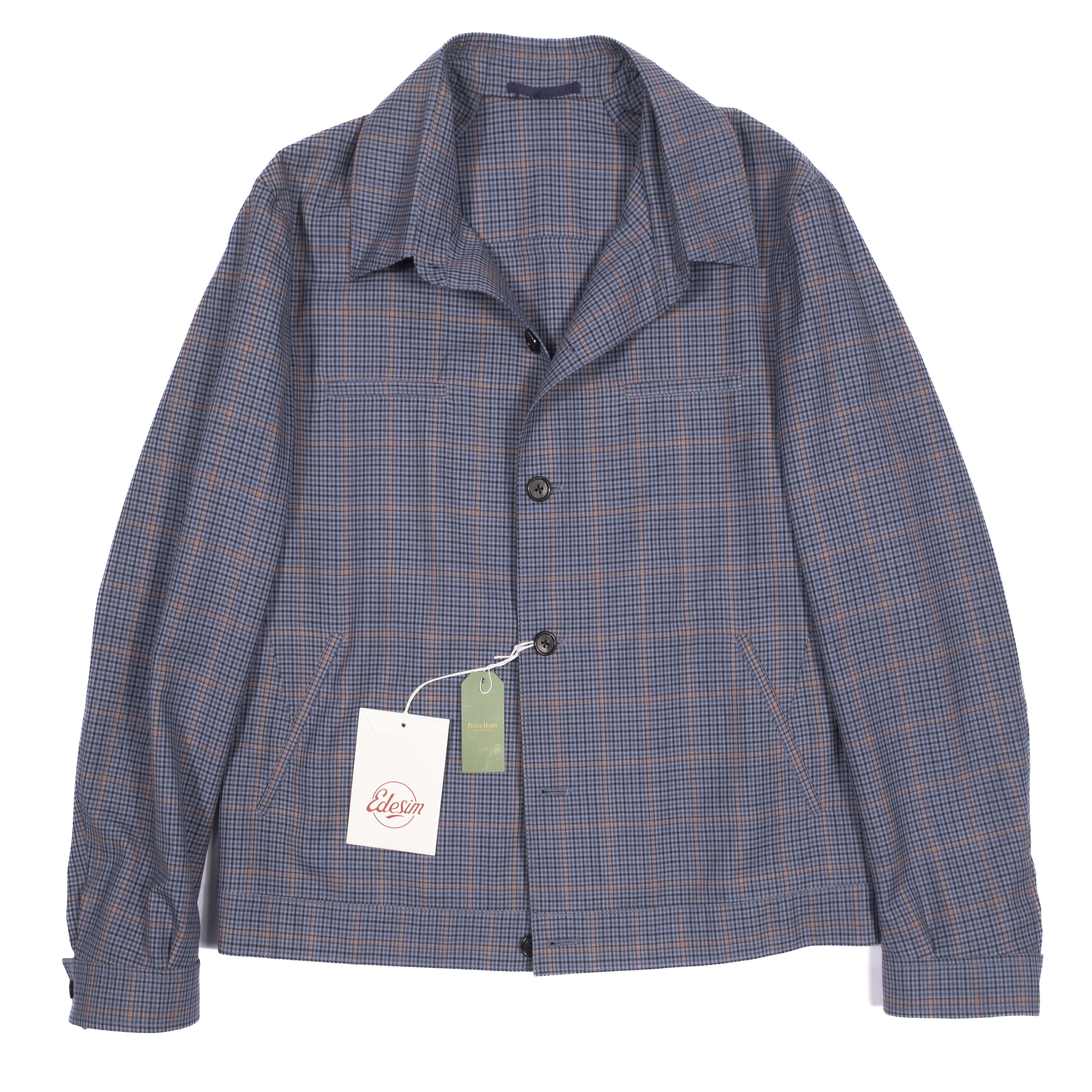 Neapolitan Hand Tailored Blue Check Holland & Sherry Summer Jacket Sz 54