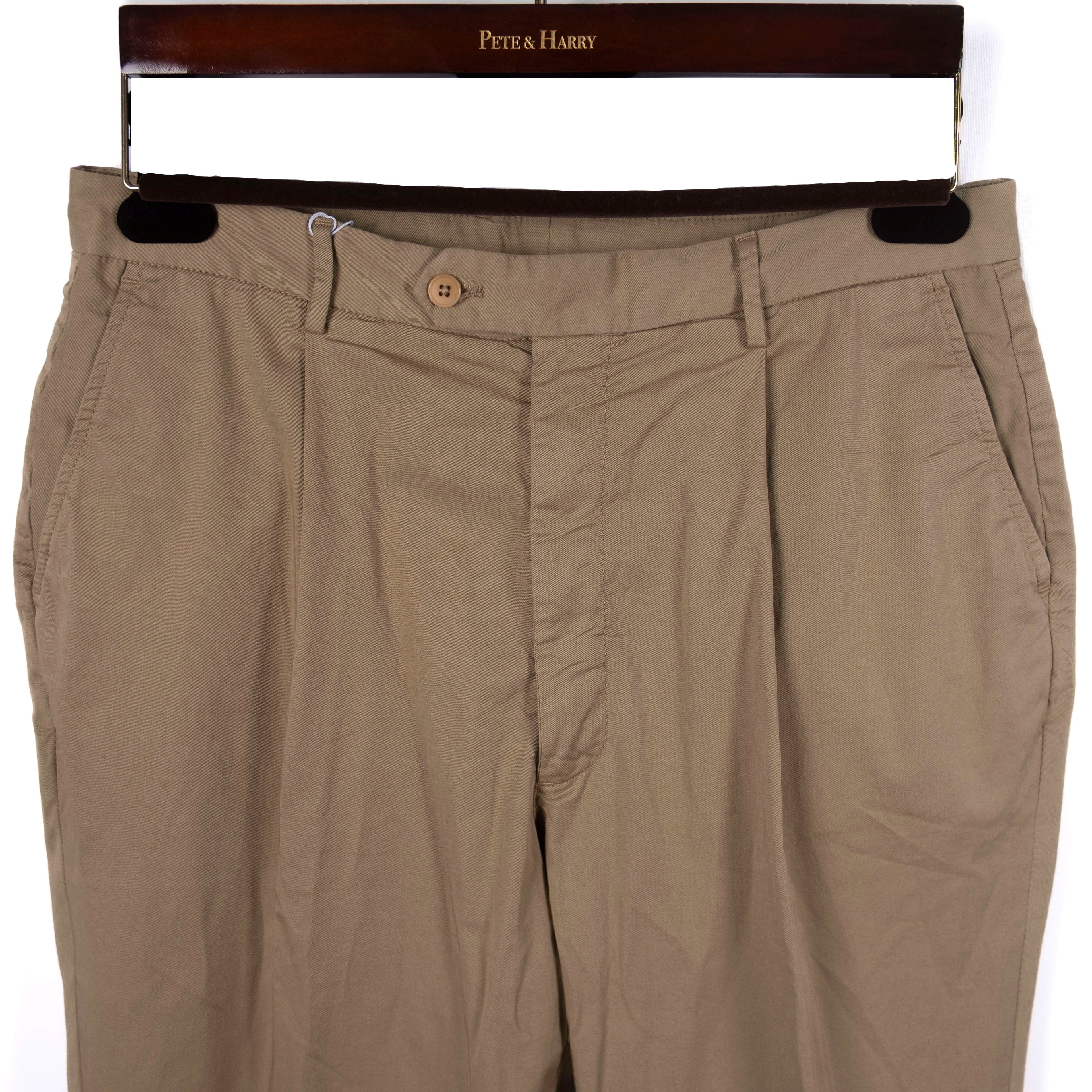 Beige Pleated Cotton Trousers