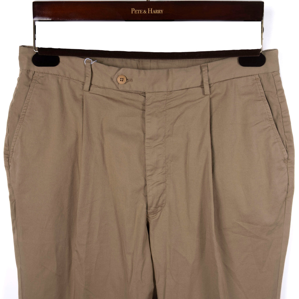 Beige Pleated Cotton Trousers