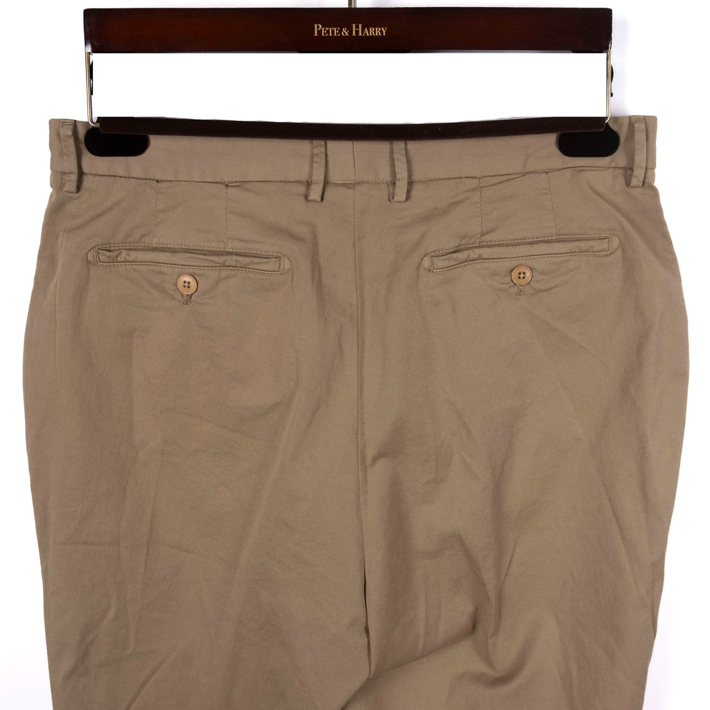 Beige Pleated Cotton Trousers