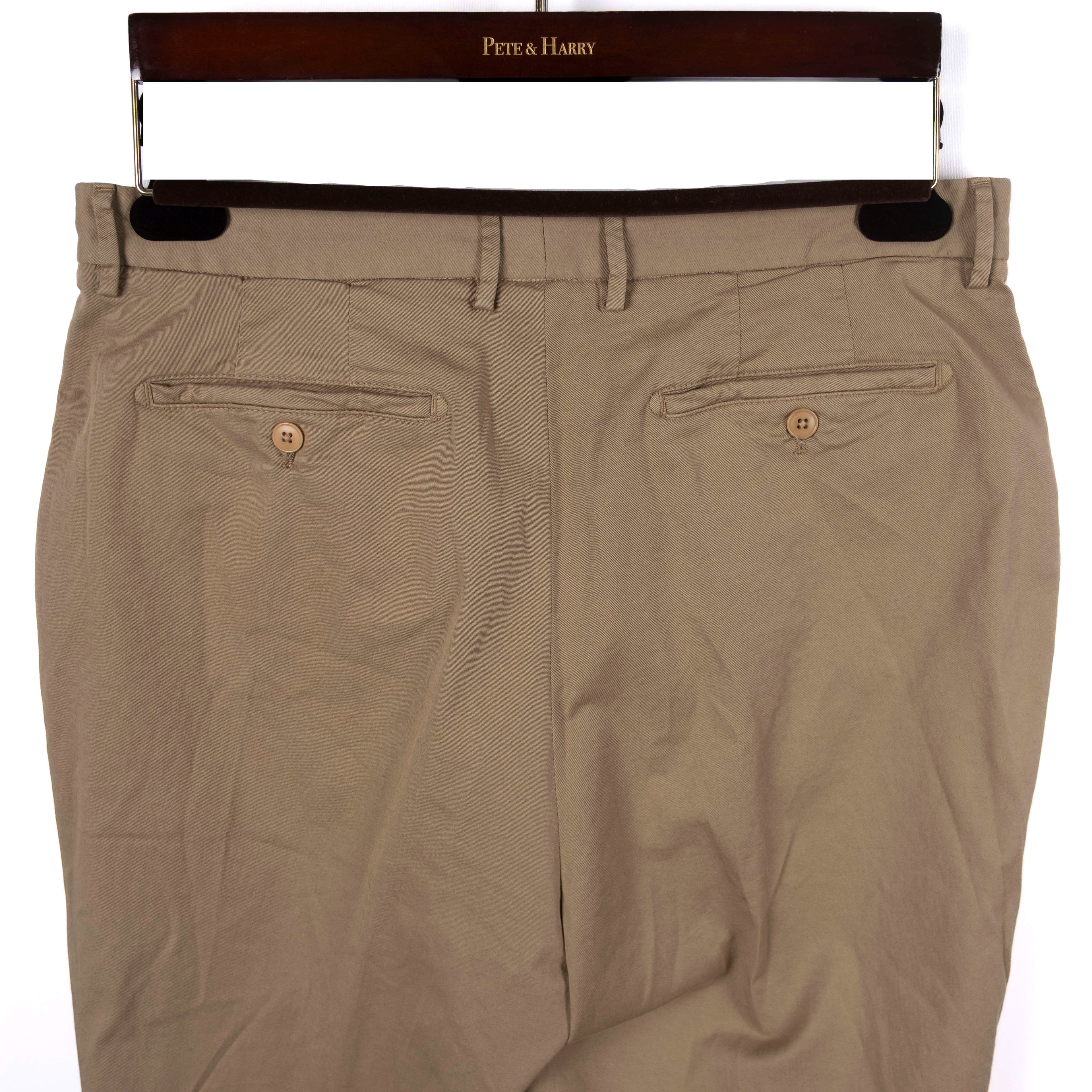 Beige Pleated Cotton Trousers