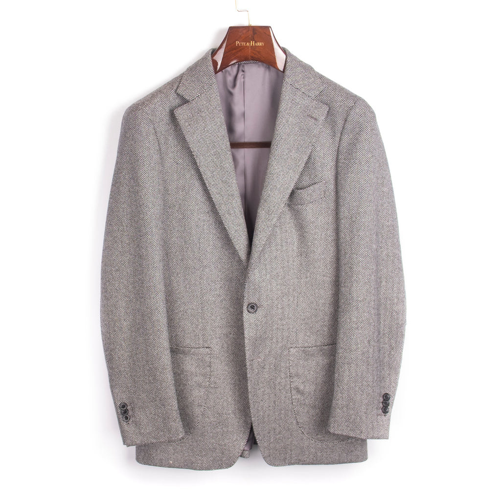 Grey Herringbone Cashmere Patch Pocket Sport Coat