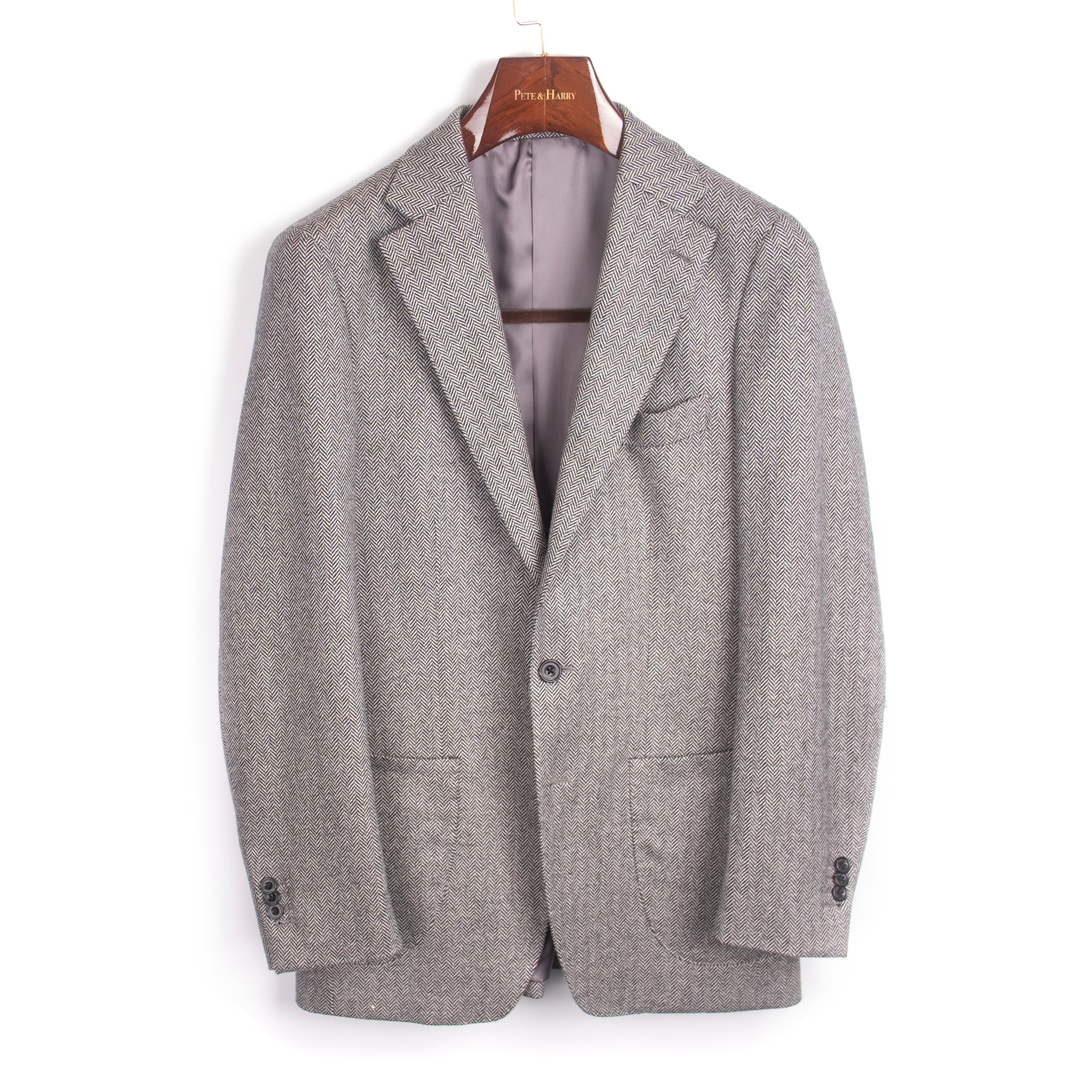 Grey Herringbone Cashmere Patch Pocket Sport Coat