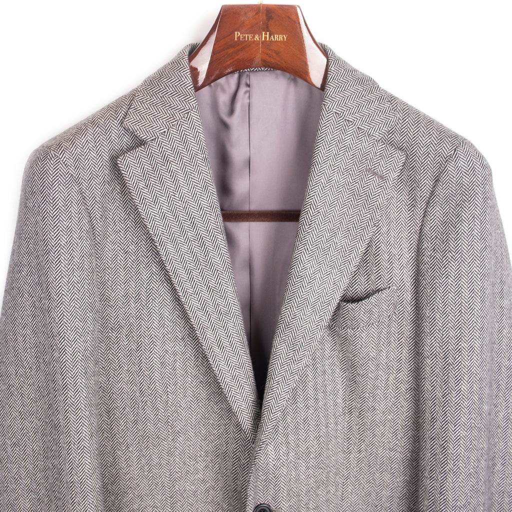 Grey Herringbone Cashmere Patch Pocket Sport Coat