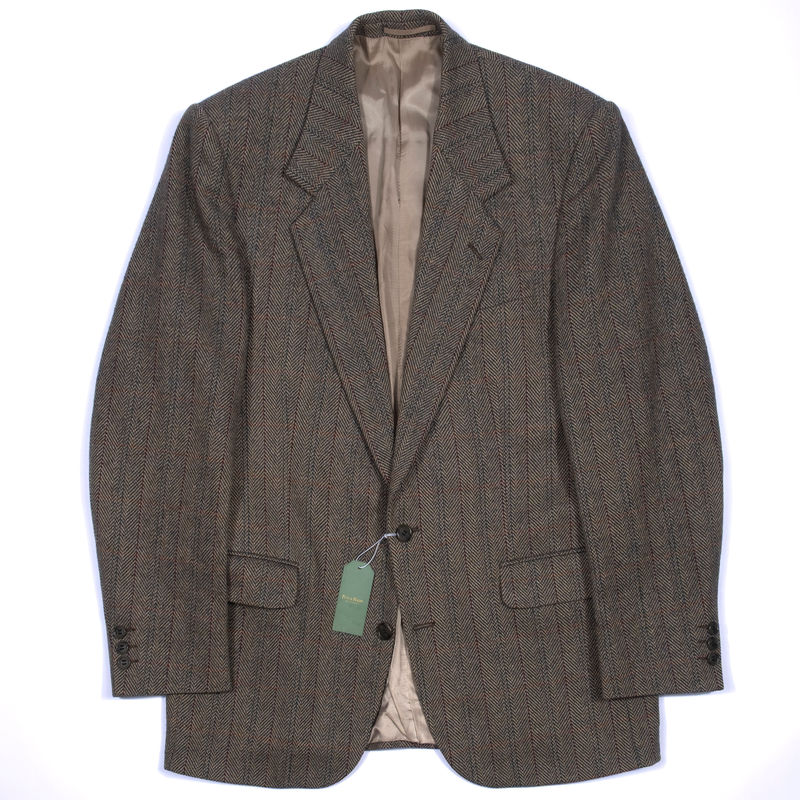 Brown and Green Herringbone with Red Check Tweed Sport Coat