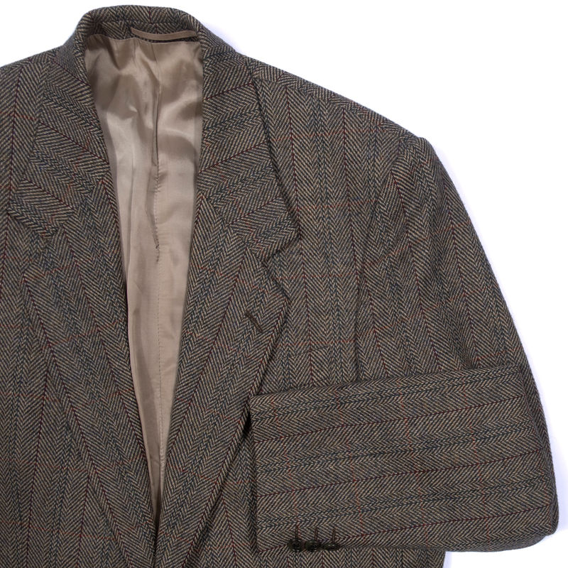 Brown and Green Herringbone with Red Check Tweed Sport Coat